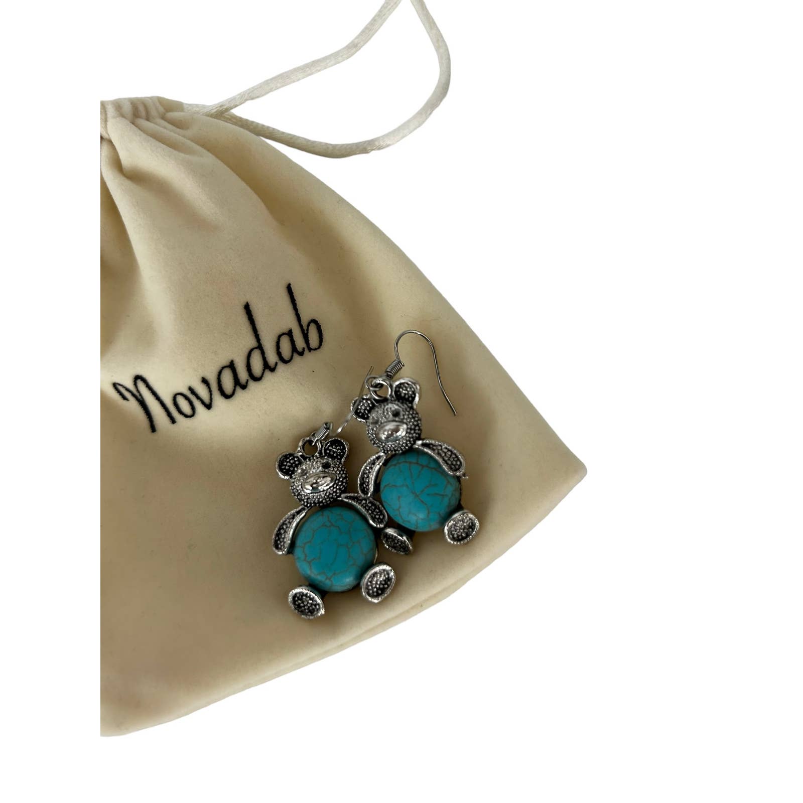 Novadab Cuddly Pave Bear Turquoise Women Earrings